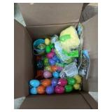 Large group of plastic Easter eggs, colorful