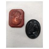 2 1940s Celluloid Cameo brooches
