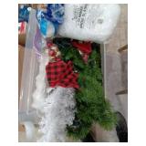 Christmas garland, small trees, snow blanket,