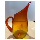 Blenko Tangerine Amberina art glass pitcher