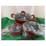 Pioneer Woman Red Speckled Enamelware Dutch Ovens
