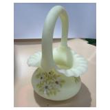 Fenton custard satin glass basket featuring a