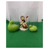 Hummel Style Figurine with 2 quail and 2 Clear