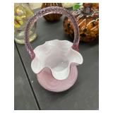 Fenton dusty rose pink cased glass basket with a