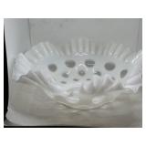 Fenton white opalescent coin dot ruffled bowl