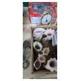 Linden clock ,Lefton porcelain vases and candle