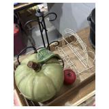 Glass & faux fruit, wire stands, table decor