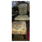 Wooden arm chair with floral upholstery,  and non