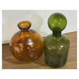 Handblown brown decanter & vintage green Empoli