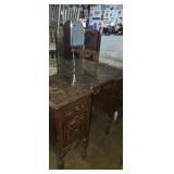 Vanity desk with broken mirror carved ornate