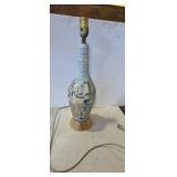 Mcm ceramic table lamp featuring blue and gold