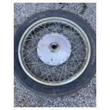 19-inch spoked motorcycle front wheel featuring a