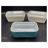 1 turquoise Pyrex & 2 white Fridgies refrigerator