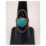 Silver Navajo turquoise Ring unmarked size 6.
