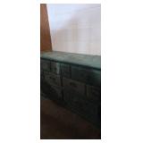 Painted 6 drawer green dresser 54x18x32in