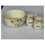 Hall China Bowl & shakers in the Autumn Leaf