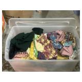 Tote of mixed pattern fabric remnants, scraps