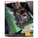 Tote of various Christmas ornaments