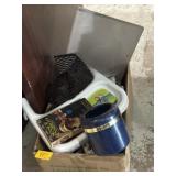 Mix of office, highchair attachment, decor, VHS,