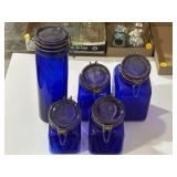 Blue glass canisters set