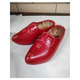 Pair of red souvenir Dutch wooden shoes. European