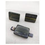 Soviet era natural Stone cufflinks and tie clip