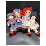 4 Raggedy Ann / Andy dolls, 2 tagged Creations by