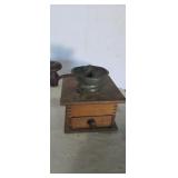 Cast iron wooden hand crank coffee grinder