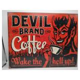 Devil brand coffee metal sign 16x13