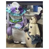 Plush Easter bunny and resin snowman, 30" &. 20"