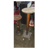 2 round top wooden plant stands