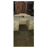Weathered, white small, five drawer vanity desk