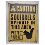 Caution squirrels metal sign 12x16