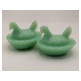 2 modern jadeite small resting hens