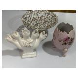 Footed egg, scalloped porcelain bowl, ELPA