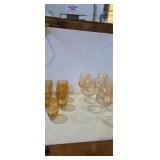 Set of 5 amber glass tumblers , and 5 crackled