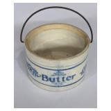 Old stoneware butter crock w/ wire handle, 6"