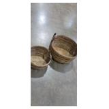 2 round longaberger 1983 leather handle baskets