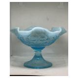 Fenton opalescent ruffled edge art glass compote