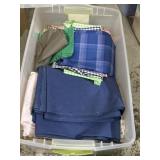 Tote of mixed pattern & denim fabric remnants,