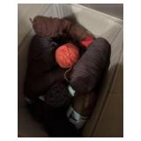 Box of different colors, styles, brands of yarn