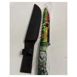 12-1/2 in Reggae Skull hunting knife with sheath