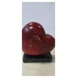 Italian Red Alabaster Heart Bookend On Black Base