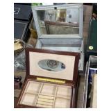 Pair of older wooden hinge top jewelry boxes,
