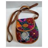 Mexican suede leather flowered purse