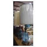 2 , Hollywood Regency Style Lamp MCM Blue Glass