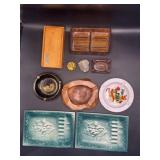 Carved wood, glass, & ceramic ashtrays, Arizona