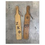 1961 & 1969 wooden fraternity pledge paddles from