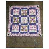 Hand stitched pink ribbon quilt 58 x 58 "