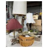 Old lamps, apothecary bottles, Easter decor, and